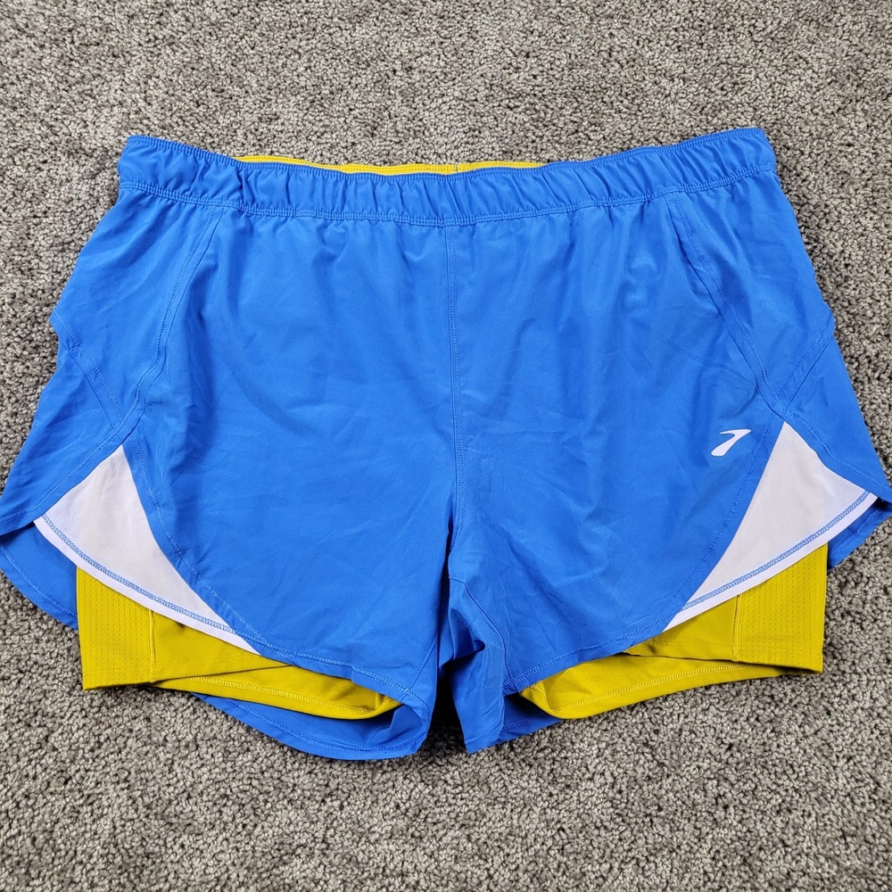Brooks Womens Chaser 5" 2-in-1 Running Shorts 221464 Blue Yellow Pocket Size XXL